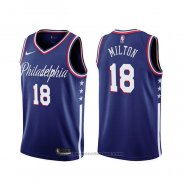 Maglia Philadelphia 76ers Shake Milton #18 Citta 2019-20 Blu