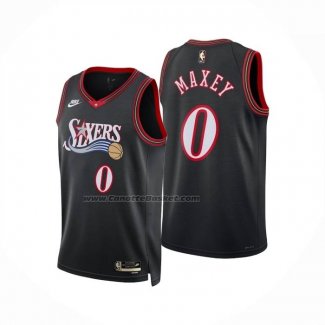 Maglia Philadelphia 76ers Tyrese Maxey No 0 Classia 2025-26 Nero