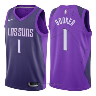 Maglia Phoenix Suns Devin Booker #1 Citta 2017-18 Viola