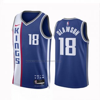 Maglia Sacramento Kings Jalen Slawson #18 Citta 2023-24 Blu