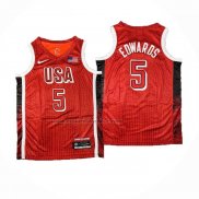 Maglia USA 2024 Anthony Edwards #5 Olimpiadi Rosso