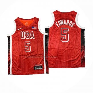 Maglia USA 2024 Anthony Edwards #5 Olimpiadi Rosso